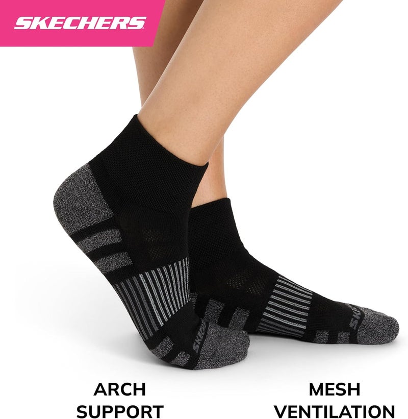 SKECHERS جوارب نسائية مجموعة العمل 8 قطع، عالية الربع، مع وسادة إضافية وتهوية شبكية - Image 3